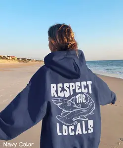 Respect The Locals Great White Shark Sweatshirt - Ocean Conservation Hoodie, Cotton Fabric, Soft and Comfortable, Women's Fit, Print Design Womenswear Love