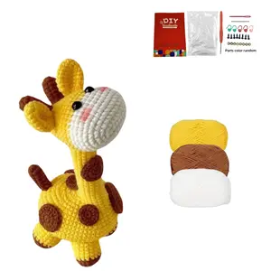 1Set Animal Crochet Kit for Beginners, Beginner Crochet Kit for Adults with Step-by-Step Text Tutorials, Giraffe DIY Knitting Kit, Cute Funny Spring and Summer Home Decorative Ornaments, Birthday Valentine's Day Festival Gifts
