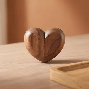 Portable Walnut Heart-Shaped Ring Box, Magnetic Mini Jewelry Case, Proposal Engagement Couple Ring Storage Box