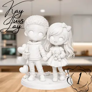 Paint-Your-Own 3D Printed Chibi Couple Doll | Customizable Couple Figurine | DIY Gift Decor