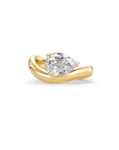 PAVOI 14K Gold Plated Pear Solitaire Premium Cubic Zirconia Engagement Ring for Women | Trendy Fake Wedding Ring | Wavy Band Promise Ring