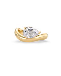 PAVOI 14K Gold Plated Pear Solitaire Premium Cubic Zirconia Engagement Ring for Women | Trendy Fake Wedding Ring | Wavy Band Promise Ring