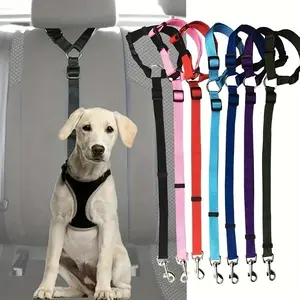 Pet dog car harness safety belt for car travel, fixed rope for vehicle, car seat belt safety tether, headrest restraint strap, adjustable length, Safety Harnesses