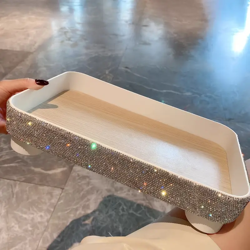 1pc light luxury tray skin care products storage box desktop perfume rack high appearance level artificial diamond entryway decoration put key storage tray