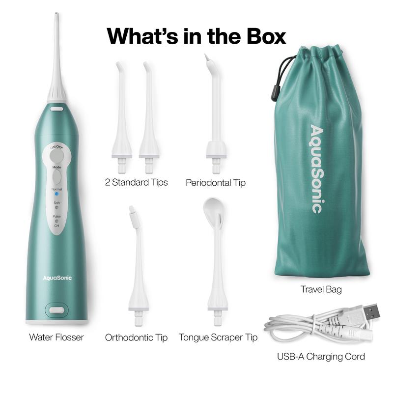 AquaSonic Aqua Flosser Standard, Lightweight & Waterproof, 5x More Effective than Traditional Flossing Portable Oral Irrigator Dental Cleaning Kit Cleanser
