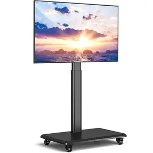 Rfiver Rolling TV Stand for 32 to 70 Inch TVs, Modern Portable Corner TV Stand with Upgraded Wheels, 9 Levels of Height & ±30° Swivel Adjustable Mobile TV Stand for Bedroom, Corner, Small Dorm, Black