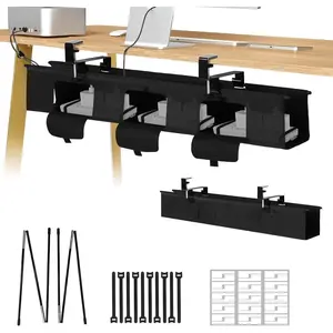No Drill Under Desk Cable Management Tray - 36" Under Desk Cord Organizer,Clamp/Screw Mount Cable Management, Premium Fabric Cord Hider for Wire Organizer for Office, Home