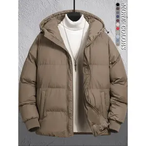 Men's Plain Pocket Zip Up Thick Warm Hooded Puffer Coat, Regular Fit Long Sleeve Padded Winter Coat, Menswear, Cold Weather Gear, Mens Clothing, Jackets for Men, Jackets, Men's ClothingRAIMENTRY