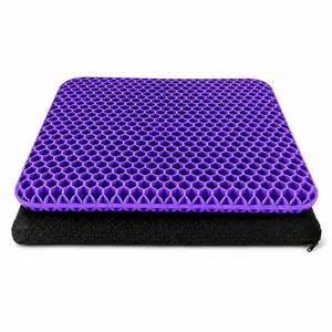 Double Thick Purple Gel Seat Cushion with Honeycomb Design, Cooling Breathable Chair Pad for Back & Tailbone Support, Non-Slip Cushion for Office, Car & Gaming Chair
