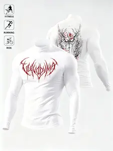 2026 Men's Dark Thorn High Neck Fitted Athletic Shirt, Dark Techwear Athleisure Style for Gym Training, Long Sleeve Casual Wear for Fall & Winter Running Shirts