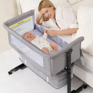 Baby Bassinet, Baby Basinet Bedside Sleeper, Easy to Fold Portable Crib Side Bassinet 2025new Style Girl/boy bassinets (Dark Gray) bedside bassinet Adjustable Height Convenient Storage