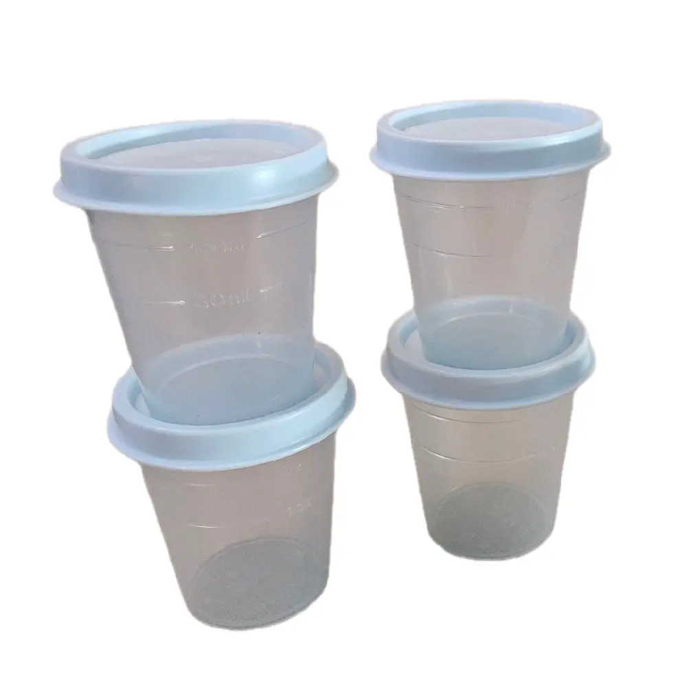 Tupperware Mini Set of 4-2 oz Leak Proof Lids Snack Cup Containers Transparent Base for Easy Storage & Portability Ideal for Single Servings Air Tight Design