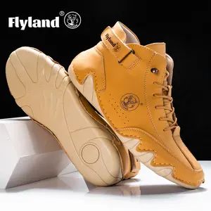 FLYLAND Men's Fashion Dress Boots Vintage Genuine Leather Business Casual Leather Chukka Boots Handmade Shoes Daily Work Office Shoes