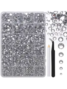 24-Compartment Box 25000pcs Nail Art Mixed Resin Rhinestones, Sizes 2/3/4/5/6mm, Dit Phone Case Accessories