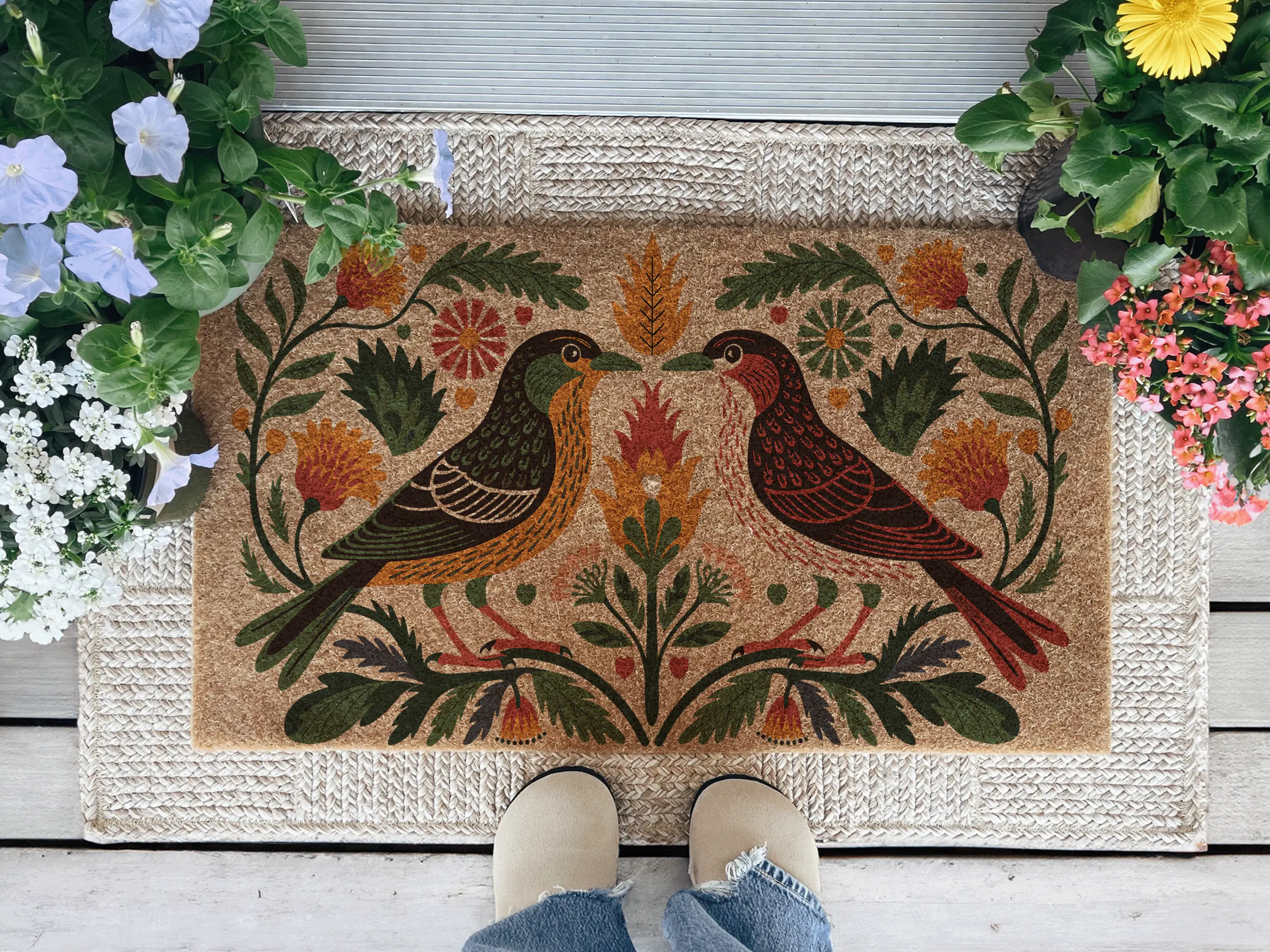 Floral Front Door Doormat, Welcome Doormat, Boho Doormat, Housewarming Gift, Coir Doormat, Home Decor, Floral Front Door Decor, Home Gift
