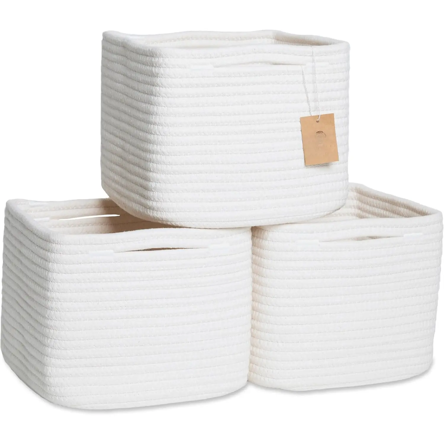 Storage Cubes 9"x9"x7"Cotton Rope Woven Baskets for Organizing 3-Pack | 9 Inch Cube Storage Bin | Small Basket for Shelf , Pantry, Decorative , Bathroom Closet,