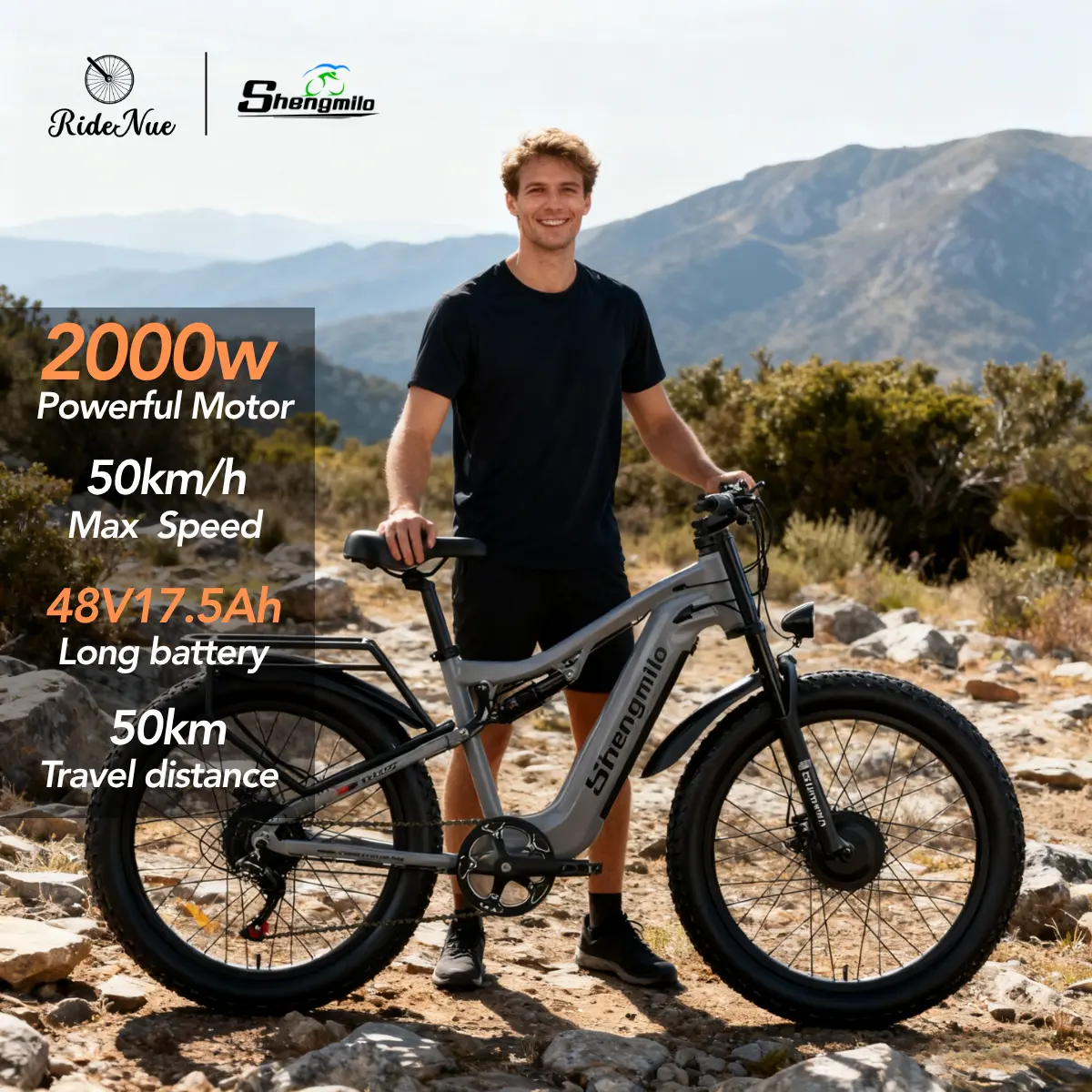 Shengmilo S600 Electric Bike, 2000W Dual Motor, 48V 17.5Ah Samsung Battery, 50KM/H Max Speed, 80KM Range, Dual Suspension, 26x3.0 Fat Tires, Shimano 7-Speed, Hydraulic Disc Brakes, 40° Climb, LCD Display, UL 2849 Certified