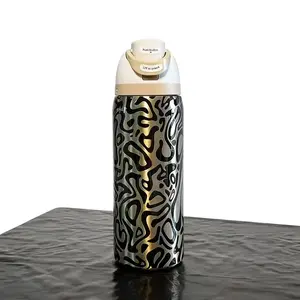 Owala 32oz Abstract Pattern Insulated Water Bottle, Double-Walled Vacuum Insulated, Leakproof Push Button Straw Lid, Trendy Black Gold Marble Design Tumbler for Daily Use & Outdoor Drinkware Flasks Pure Copper with Bag new 24 oz Glass Juice and blank beer