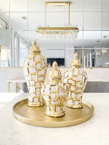 White & Gold Ginger Jar Vase (3 Sizes)