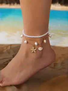 Boho Beach Layered Anklet Set, Starfish & Shell Pearl Anklets for Women, Elegant Foot Jewelry, Perfect for Summer