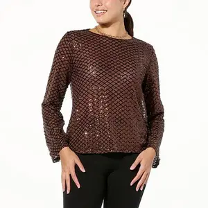 TWRHLL by Christie Brinkley Sequin Crew-Neck Top
