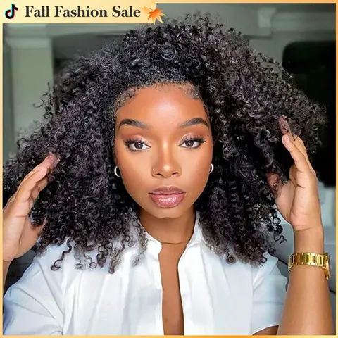 3 In 1 Wear Go Half Wigs Afro Curly Human Hair Glueless Wigs For Women 250% Density With Natural Hairline 100% Human Hair Wigs With Drawstring #SohoChic