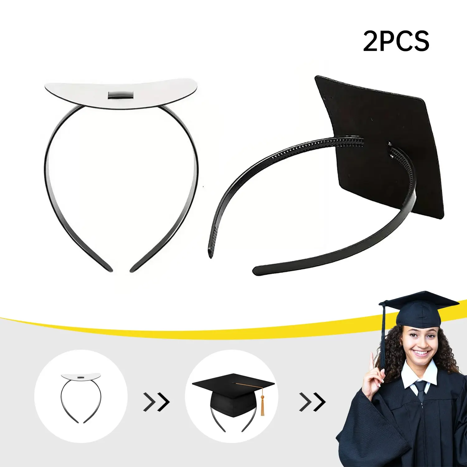 2 Piece Set - 2026 Graduation Hat Headband, Grad Cap Headbands, Adhesive Backfelt Bachelor Cap Holder, Non-Slip Graduation Hat Fixer, Ceremony Accessory