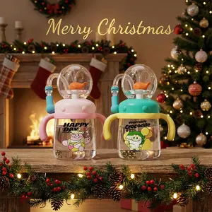 【COMOBEBE】Spill-Proof Tritan Whale Fountain Sippy Cup – BPA-Free, Soft Silicone Straw, Fun Design, Switchable Handles & Strap, Dishwasher Safe, 10oz