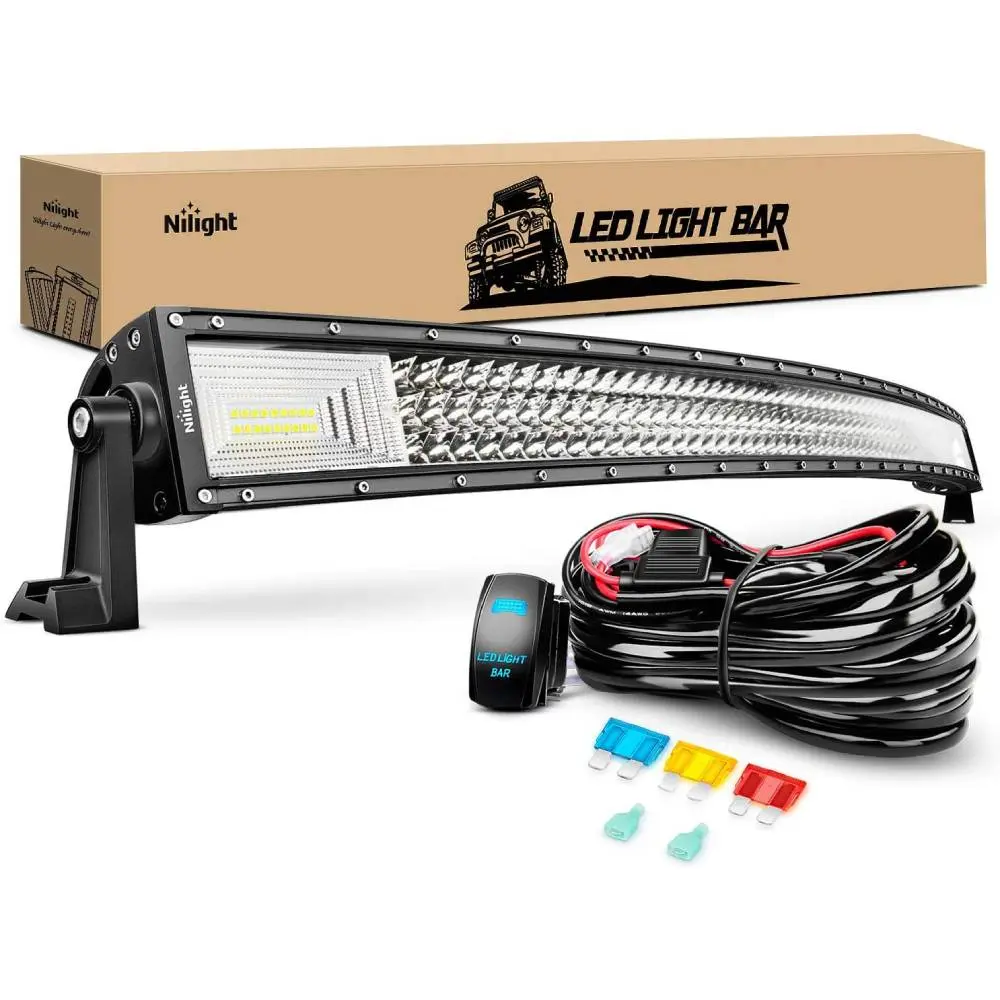 Nilight 52Inch 783W Curved Triple Row Flood-Spot Combo Beam LED Car Lights, 78000LM 12V Driving Lights, 12AWG Heavy-Duty 5-Pin Rocker Switch 1-Lead Wiring Harness Kit, Waterproof, Offroad Light Bars & Work Lights,car accessories