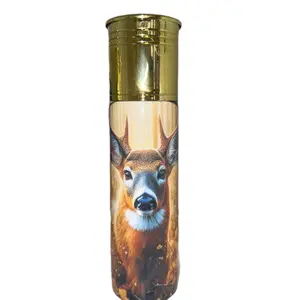 Deer Shotgun Shell Thermos 17oz stainless steel Bottle Drinkware Handmade Straw Water Bottles Insulated Mug Portable Bottled Cup Reusable Washable Lid Flasks  skinny tumbler Handmade Hunting Thermos