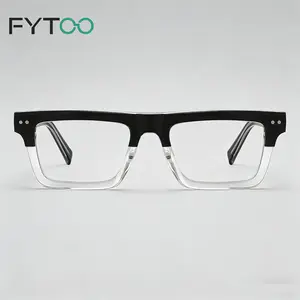 FYTOO Two Tone Acetate Glasses, Retro Rectangle Eyeglasses for Men Women, Clear Fashion Frame for Daily Wear