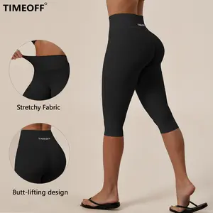 TIMEOFF Women's High Waist Knee-Length Capri Workout Leggings - Butt Lifting Contour, Ultra Stretchy Soft Fabric, Anti-Slip Wide Waistband for Yoga, Gym Training, Daily Casual Wear
