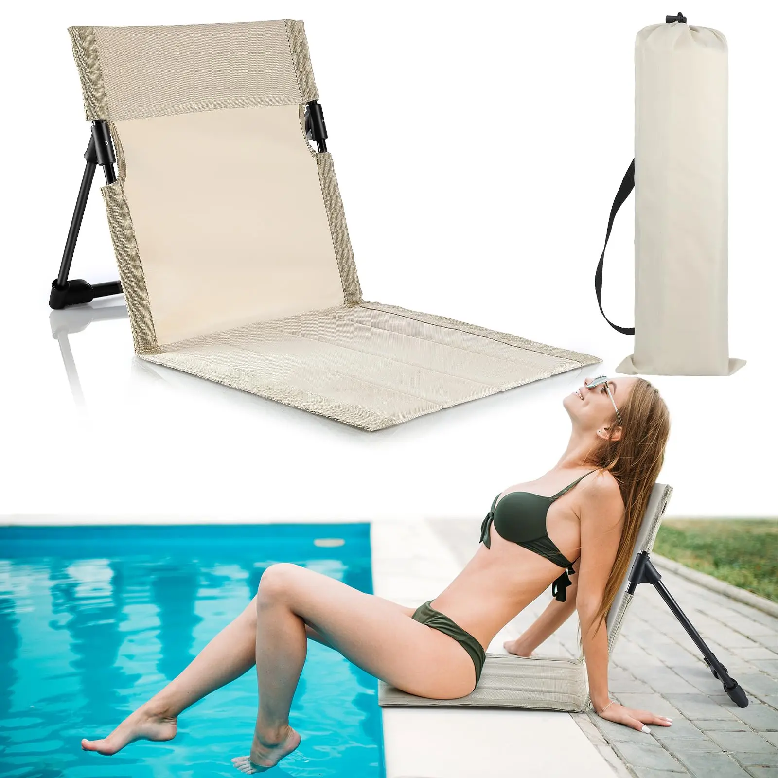 Adult Foldable Patio Lounge Chair - Quick-Fold, Portable, Compact, Lightweight Outdoor Furniture with Back Support for Poolside, Beach (1 PCS)
