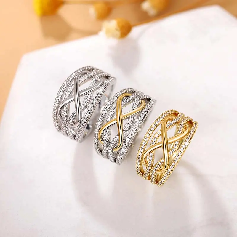 Zircon 8-shaped ring hollow three-dimensional design ring infinite love character ring ladies daily wear couple gift
