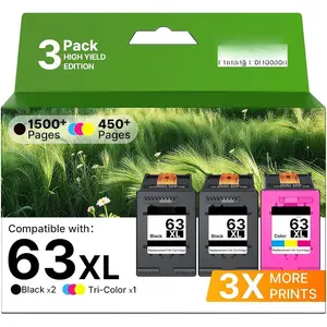 63XL Ink Cartridges Black and Color 3 Pack Replacement for  Ink 63 XL HP63XL for  Envy 4520 4512 Officejet 3830 4650 4655 5252 5255 5255 5258 Deskjet 1112 2130 2132 3630 3632 (2 Black, 1 Color)