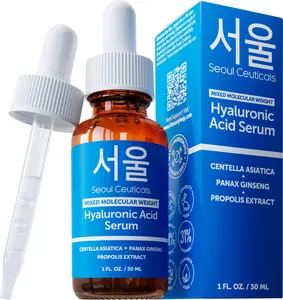 SeoulCeuticals Korean Hyaluronic Acid Serum For Face - High Molecular Weight & Low Molecular Weight Hyaluronic Acid - Centella Serum + Propolis. 1oz