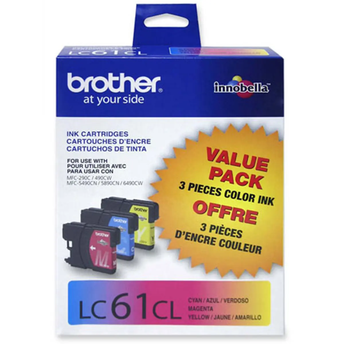 Brother LC613PKS Innobella Standard-Yield Cyan/Magenta/Yellow Ink Cartridge, 3-Pack