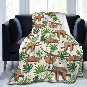 Cute Cartoon Sloth Print Blanket Ultra Soft Flannel Cozy Warm All Season Bedroom Living Room Couch Sofa Office Travel Camping Throw Decor Decorative Throw Perfect Birthday Gift Christmas Gift for Animal Lovers Adults Viral Trending Kawaii Slow Aesthetic