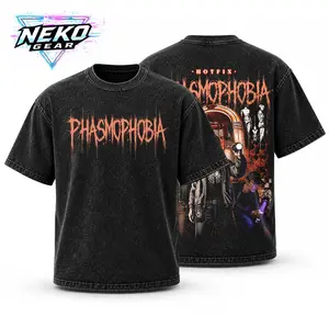 Neko Gear Men's Aesthetic Game-Themed Tops - Ribbed, Oversized, Vintage Washed Garment Including Phasmophobia Graphic Horror Gaming T-Shirt, Hoodie, Sweatshirt, Muscle Tank Top Streetwear