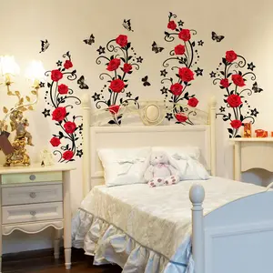 A set of two (30*90cm*2pcs) red flower and vine wall stickers for beautifying home, living room, entrance hall, corridor, bedroom decoration, and bathroom background wall stickers MS9035 Wall Art Stickers Wall Decal