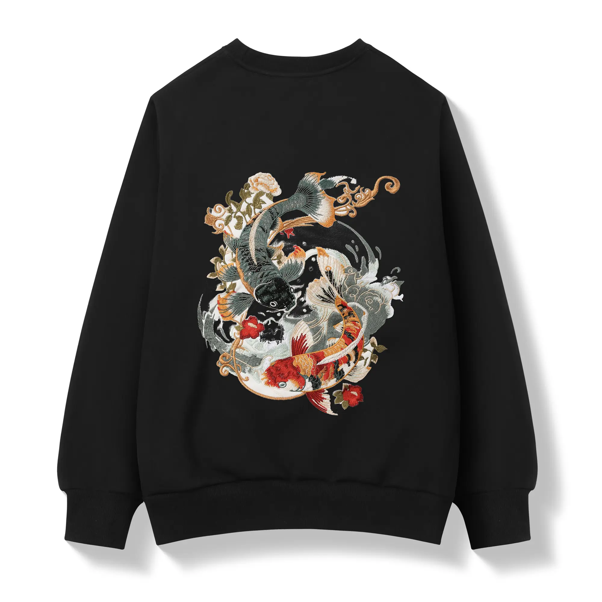 Niepce Japanese Streetwear Embroidered Yin and Yang Koi Sweater