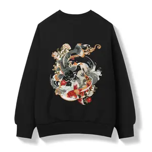 Sw9008 Niepce Japanese Streetwear Embroidered Yin and Yang Koi Sweater