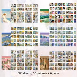 300 Pcs Scrapbook Washi Stickers feature stunning retro painting-style designs, perfect for adding an artistic touch to your crafts,TikTokShopJumpstartSale