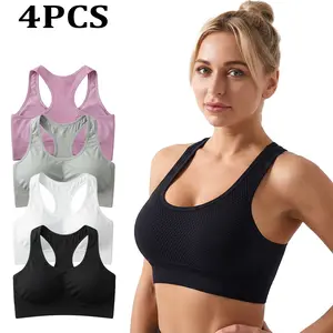 Women's 4-Pack Shock-Absorbing Sports Bras for Autumn & Winter Wireless Bralette with Removable Padding Racerback Design for Yoga Running High-Impact Support Quick-Drying