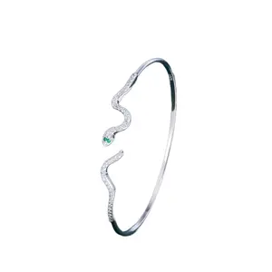 925 Sterling Silver Cubic Zirconia Snake Shape Bangle Bracelet - Elegant Design with Unique Shape and Color