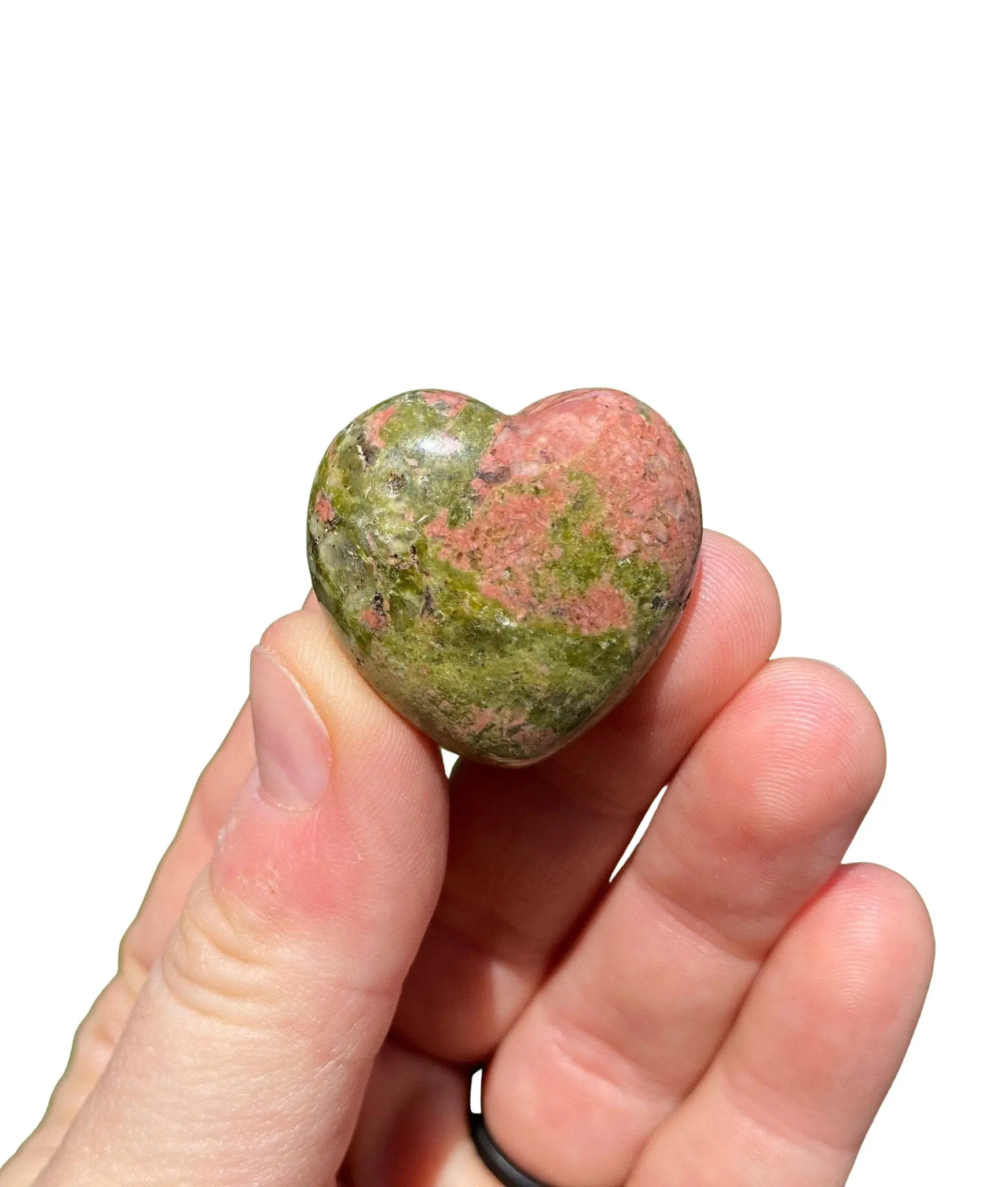 New Moon Beginnings Unakite Heart Polished Stone with Green and Pink Coloration