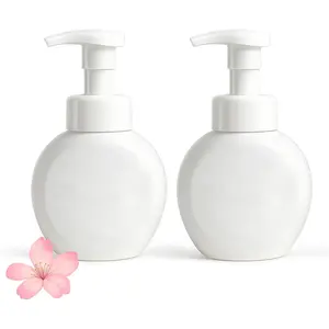 Foaming Soap Dispenser, Plastic 10oz 300ml Cute Hand  Soap Dispenser for Bathroom Flat Refillable Pump Bottles for Kitchen Liquid Shampoo  Wash Set of 2 (White+White)