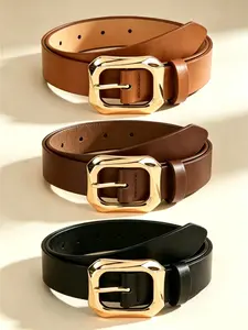 3pcs Geometric Square Buckle Waist Belt, Casual Dress Belt, Ideal for Casual, Formal, Vintage, Outdoor Wear, Size S, Plus Size, Autumn & Halloween