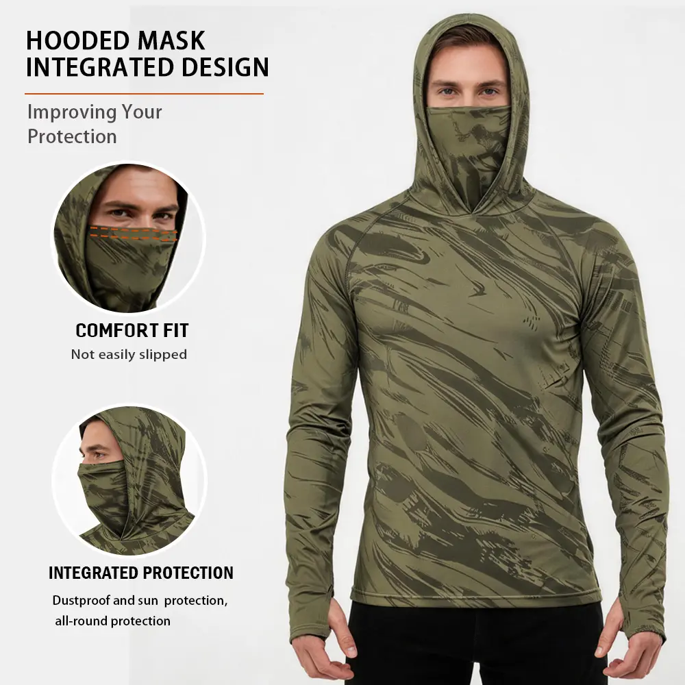 5-Piece Men's Quick-Dry Breathable Hoodies with Face Coverings Long-Sleeve T-Shirts - Spring/Fall Compression Sports Tops - Quick Dry Compression Fishing Shirts Long Sleeve Outdoor Work Tactical Hiking Gear Athletic Fashion