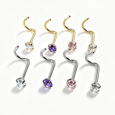 8PCS 20G Titanium Nose Rings, 3mm AAAAA Diamond Body Piercing Jewelry for Fashion Costume Accessory